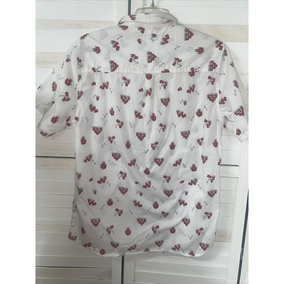 Departwest Beer Pong Short Sleeve Button Up Shirt White Red Men's Size Medium - Picture 6 of 8
